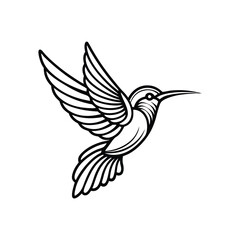 Create a simple line drawing of a hummingbird in mid-flight, capturing the movement and grace of its wings.