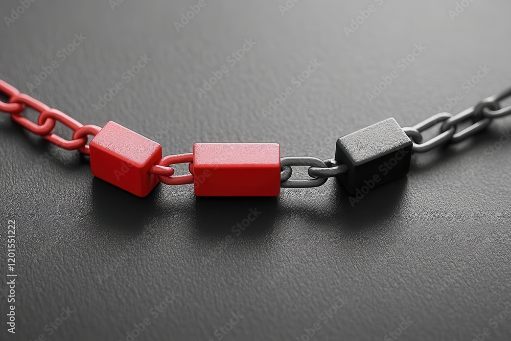 Poster two interlocking chains on a textured surface, showcasing a modern aesthetic with colorful links in 
