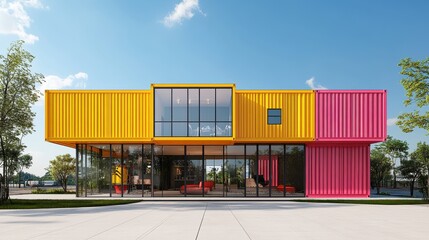 Fototapeta premium Intermodal container flat design front view, 3D render, Split complementary color scheme 