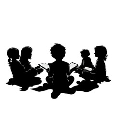 Group of children sitting in a circle and reading