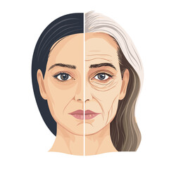 half-young and half-old woman, anti-aging, treatment, beauty clinic
