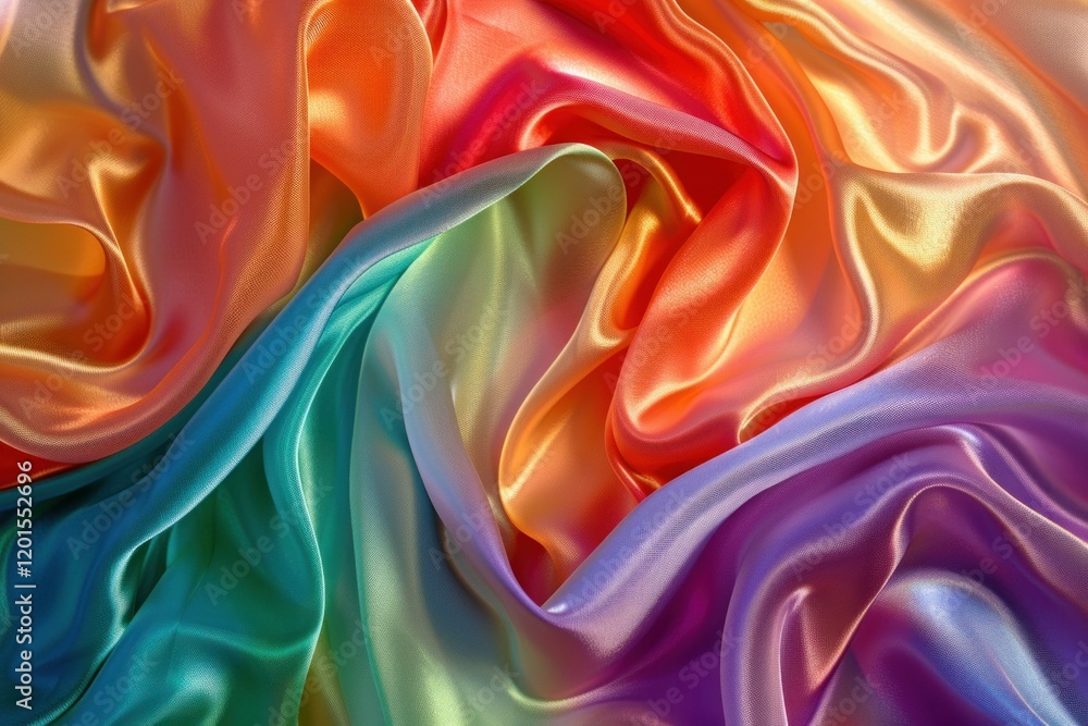 Poster smooth elegant rainbow gradient satin fabric creating flowing shape background for design