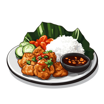 fried chicken rice plate with sauce clip art preview