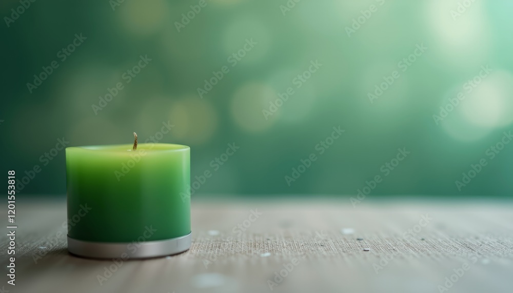 Poster green candle with soft bokeh in the background