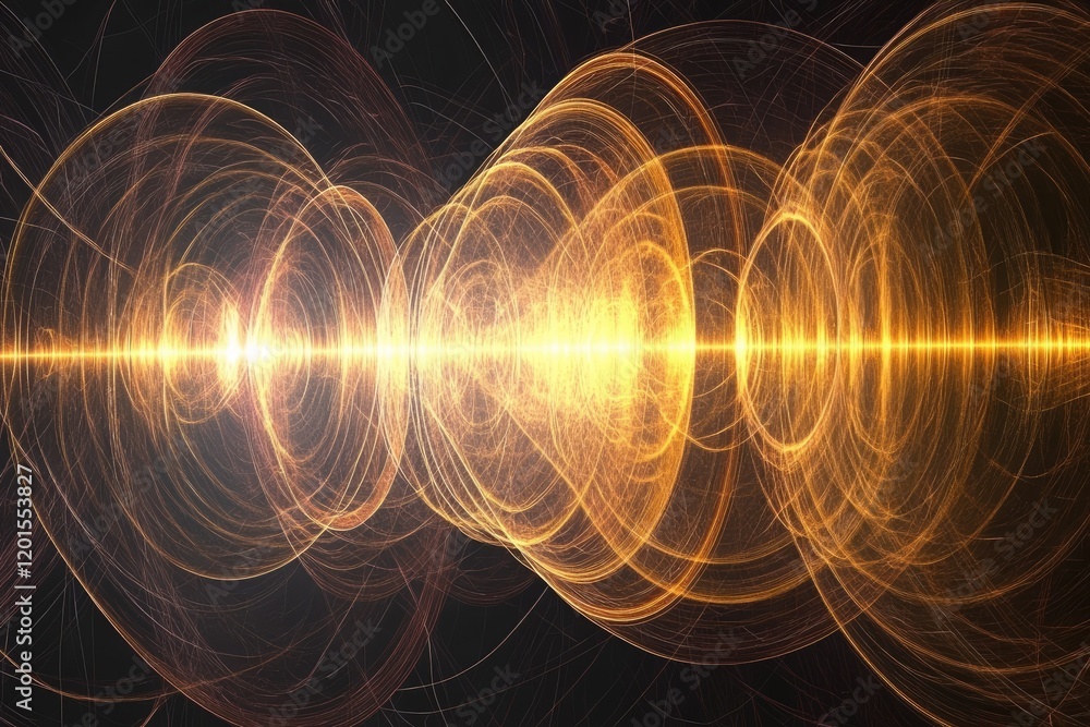 Poster abstract light waves with vibrant energy patterns in a dark setting
