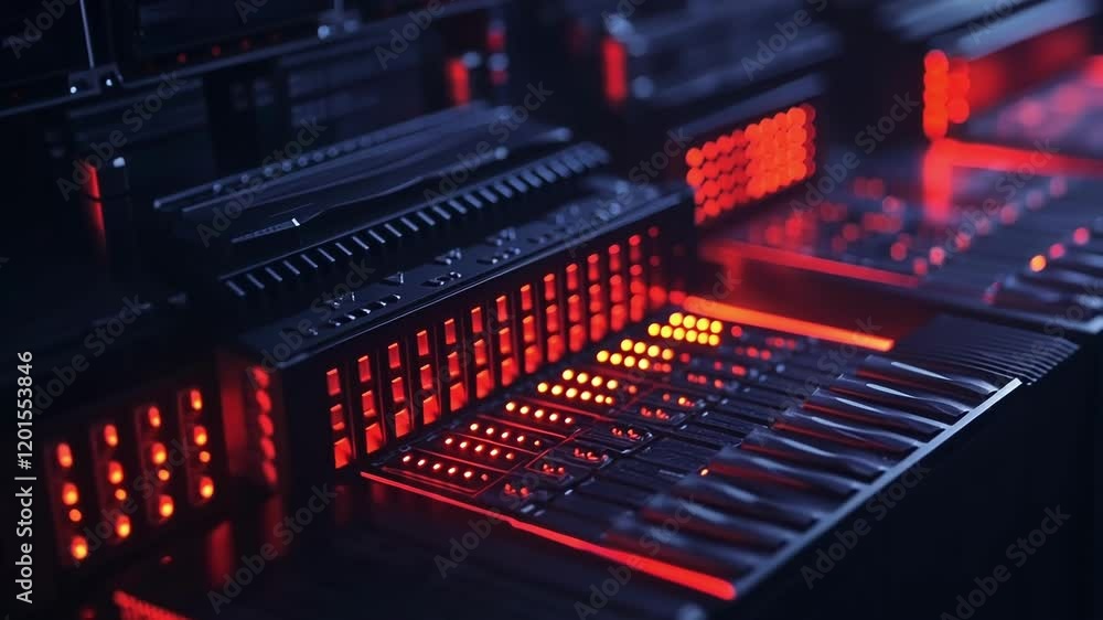 Aufkleber a focused shot of a data center with blinking servers capturing the essence of the backend operation