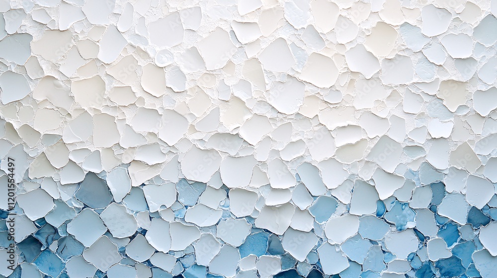 Poster a textured surface featuring overlapping layers of white and blue shades, creating an abstract, sere