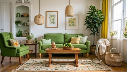 This modern living room boasts a stylish interior design with comfortable furniture, including a sofa and chairs