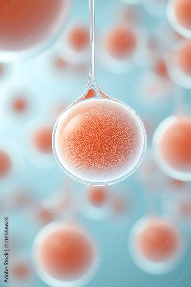 Poster a 3d rendering of a single-cell organism floating in a drop of water