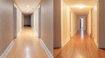 Fototapeta premium Before After Hallway Renovation Home Improvement Project
