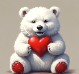 Illustration of fluffy bear with red heart.