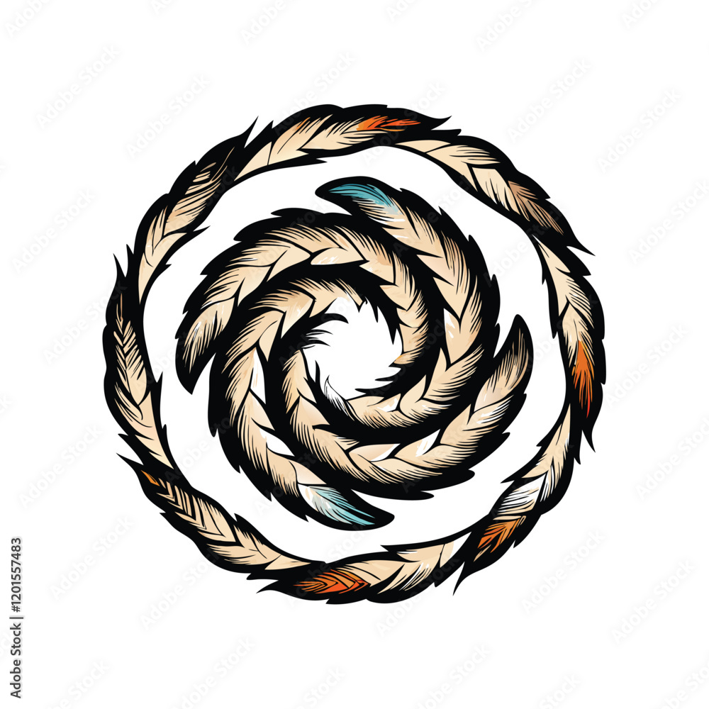 Aufkleber a mesmerizing spiral of feathers forming a perfect circle, showcasing the intricate patterns and tex