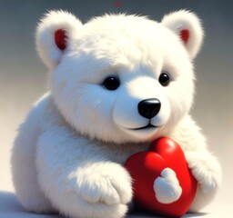 Illustration of fluffy bear with red heart.