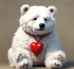 Illustration of fluffy bear with red heart.