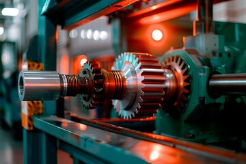 Naklejka premium A machine is in the process of being assembled with gears