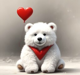 Illustration of fluffy bear with red heart.