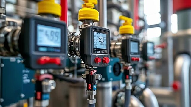 Digital pressure sensors and controllers maintain a steady pressure reading in an industrial setting, ensuring smooth operation and safety protocols