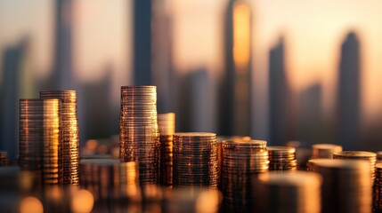 Tall buildings and coins are the same height 