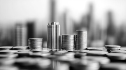 Tall buildings and coins are the same height 