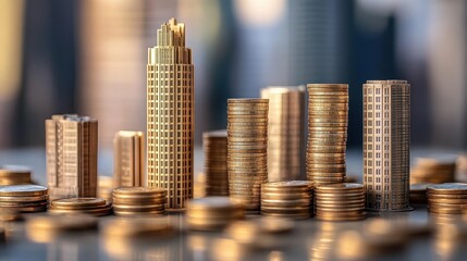 Tall buildings and coins are the same height 