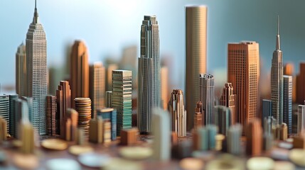 Tall buildings and coins are the same height 