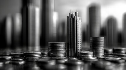 Tall buildings and coins are the same height 