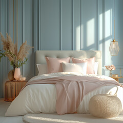 modern bedroom interior in pastel colors