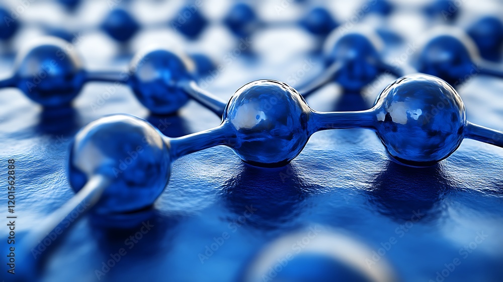 Poster abstract blue spheres connected in a network pattern
