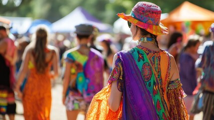 Fototapeta premium Colorful Festival Crowd Vibrant Summer Fashion Apparel