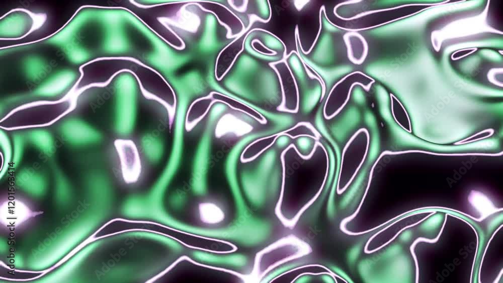 Poster smooth, organic wavy shapes flow and merge against a dark background, creating an abstract and visua