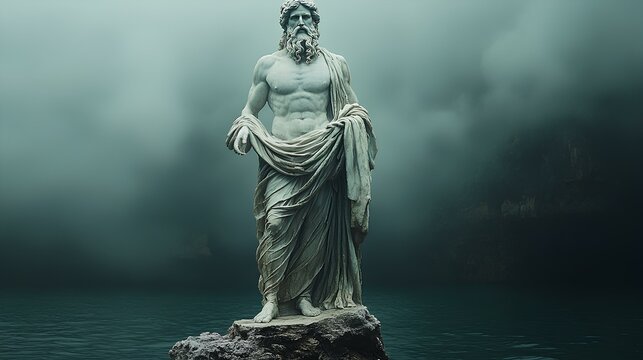 Ancient Greek statue of god Zeus in marble. roman god Jupiter. greek deity