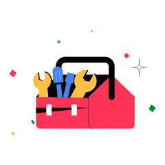 Toolbox With Tools In Flat Vector Illustration Symbolizing Repairs, Maintenance, And DIY Projects, Isolated On White Background