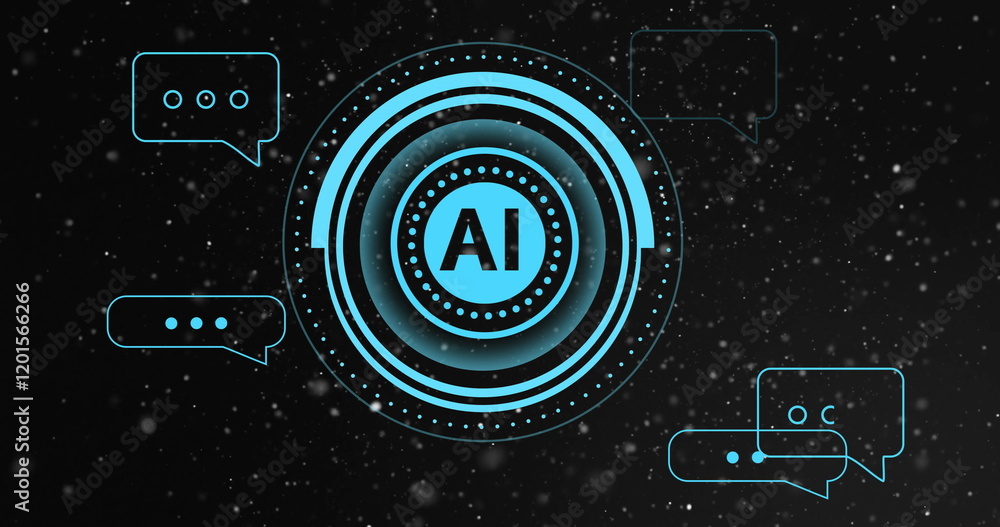 Poster image of ai digital data processing over scope on black background