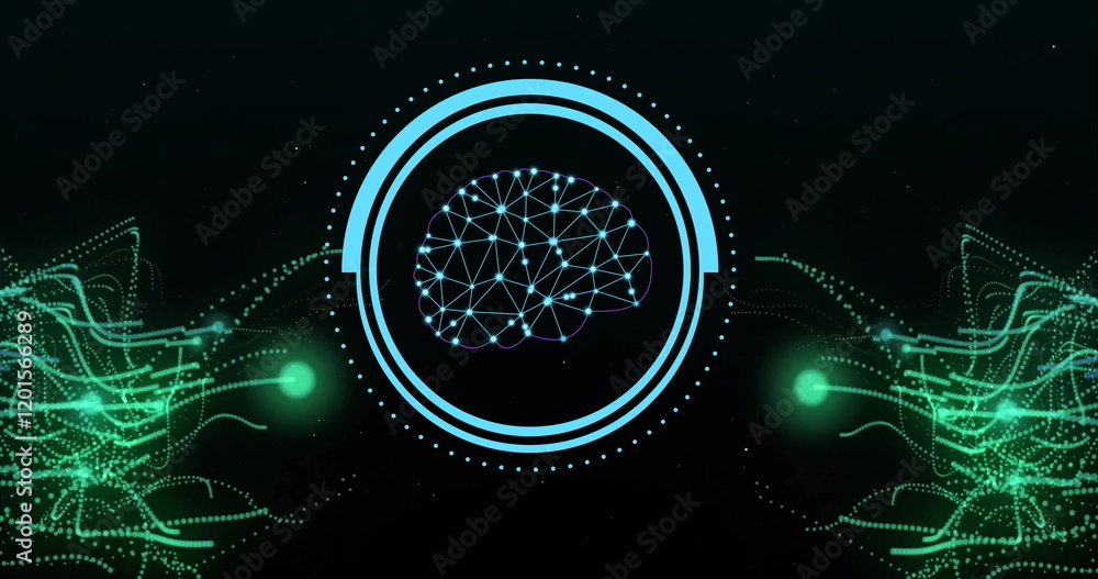 Poster image of ai digital data processing over scope on black background