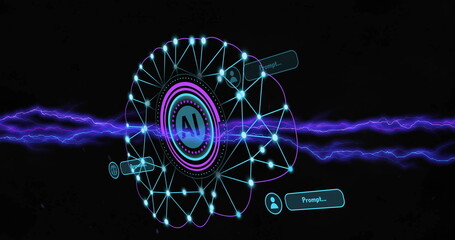 Image of ai digital data processing over scope on black background