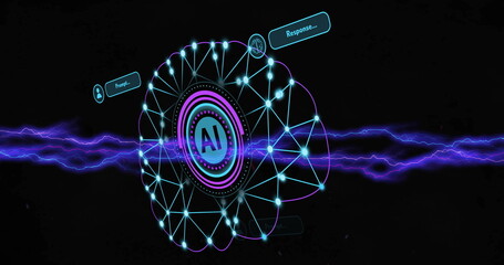 Image of ai digital data processing over scope on black background
