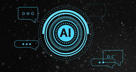 Image of ai digital data processing over scope on black background