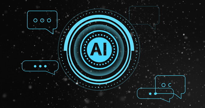 Image of ai digital data processing over scope on black background