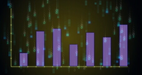 Image of binary coding and digital data processing over dark background