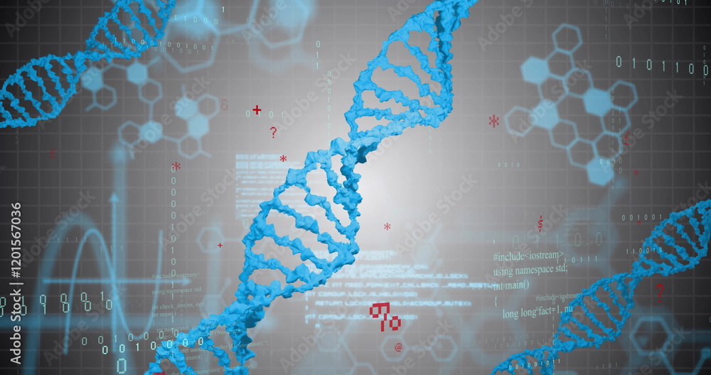 Poster image of digital data processing over dna strands spinning