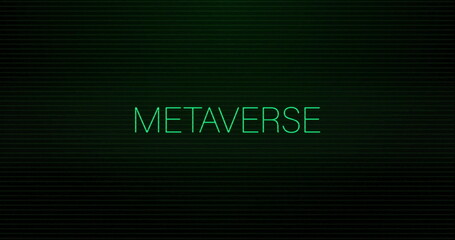 Image of metaverse text and data processing over black background