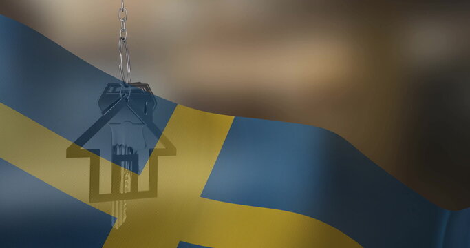 Image of silver house key over flag of sweden - Powered by Adobe