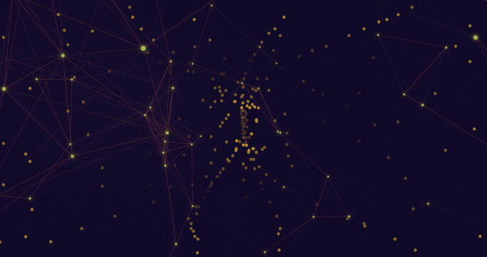 Image of network of connections with light spots on black background