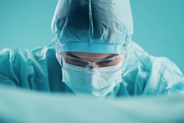 Medical professional engages in a focused surgical procedure in a sterile environment with proper protective equipment