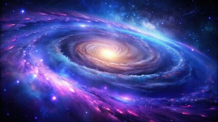 Celestial scene depicting a majestic spiral galaxy with vibrant purple and blue hues, spiral galaxy, cosmos