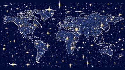 Celestial World Map: A Universe of Stars Illuminating Global Connections