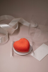 Heart shaped cake in a transparent box