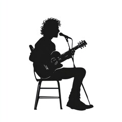 Naklejka premium Silhouette Musician Singing Guitar Stage Performance.
