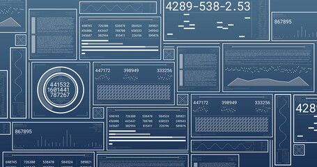 Image of screens with data processing over blue background