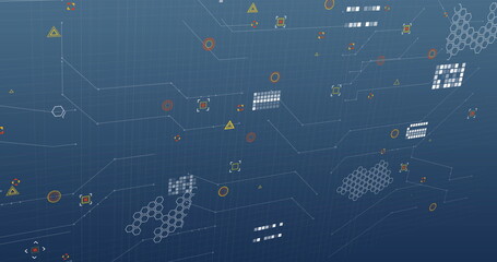 Image of circuit board with data processing over blue background